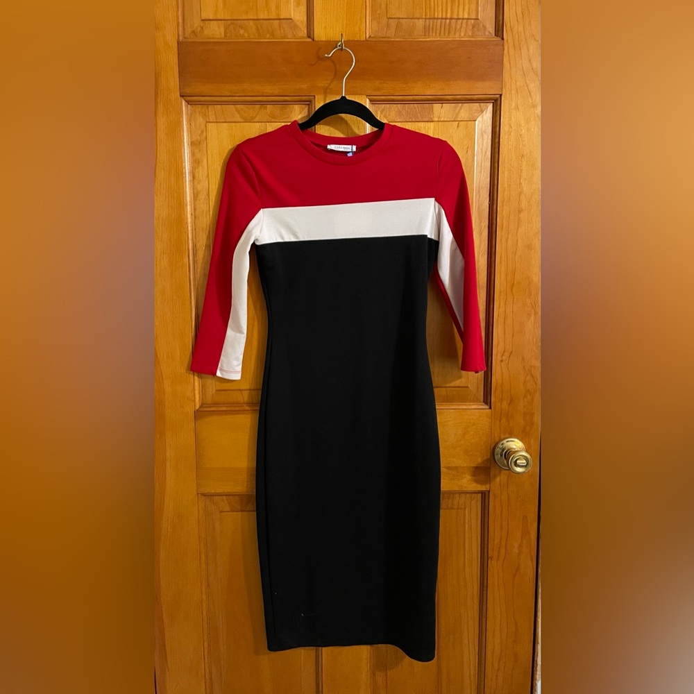NWT Zara Small Midi Dress Red, White, & Navy